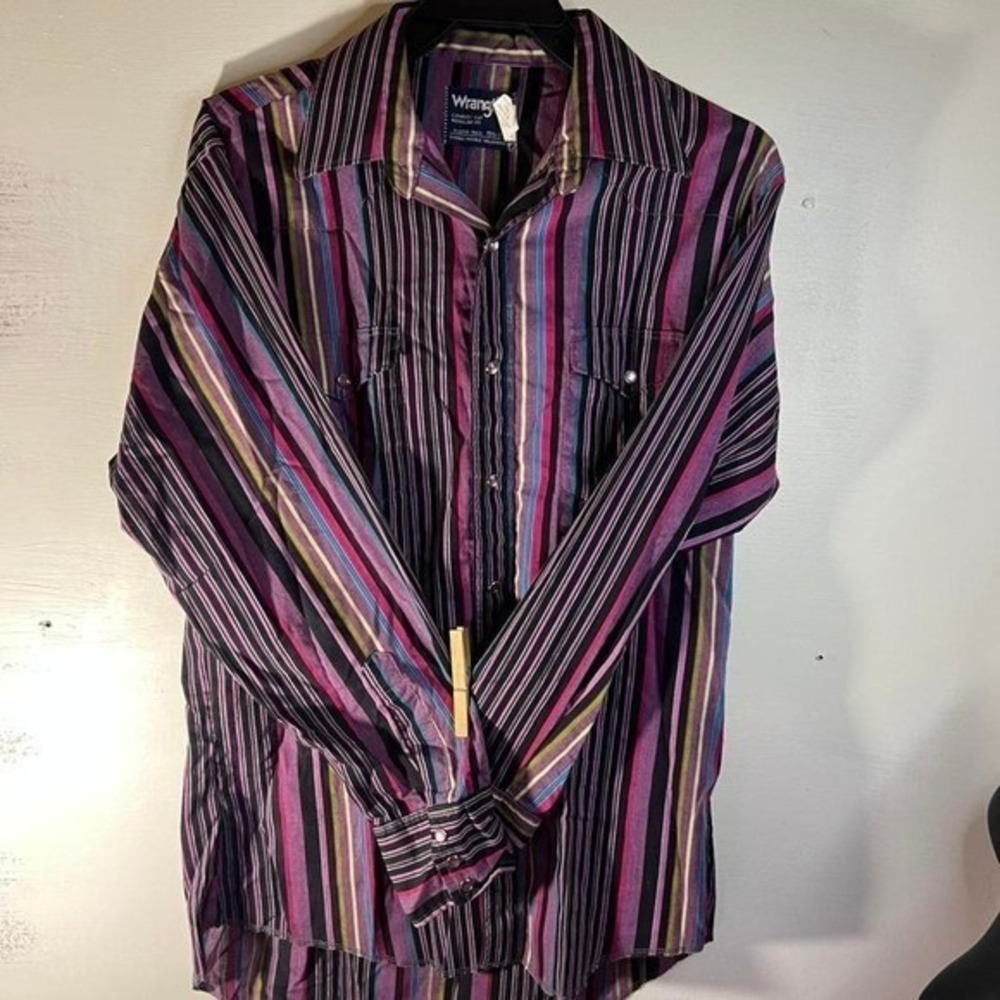 90s wrangler buttonbrush pearl snap button up shirt, men's L/XL groovy funky